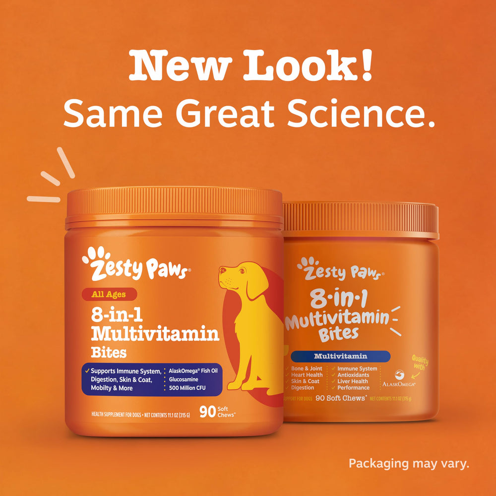 Zesty Paws comparaison taille comprimé à la main pour dosage visuel