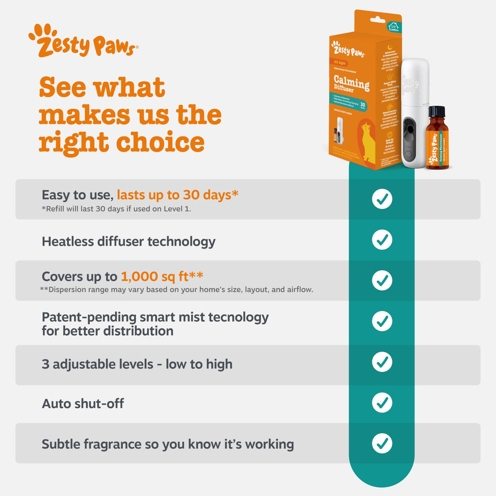 Zesty Paws diffuseur en usage dans un salon, environnement calme pour chats