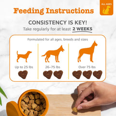 Zesty Paws échelle montrant taille des chews pour doser facilement selon chien