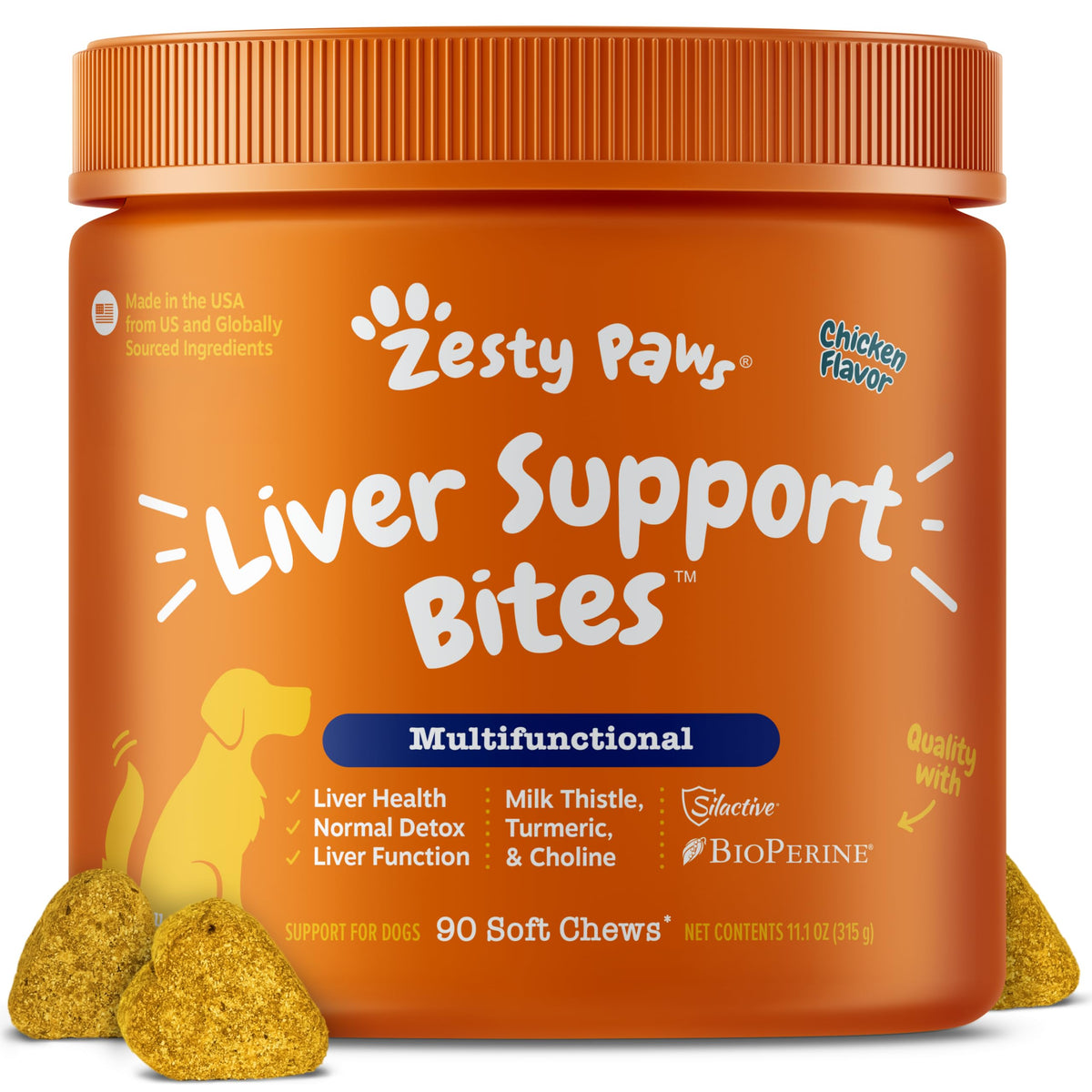 Zesty Paws emballage avant montrant la boîte et l'usage simple