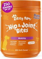 Zesty Paws emballage devant montrant format 250 comprimés et bénéfice mobilité