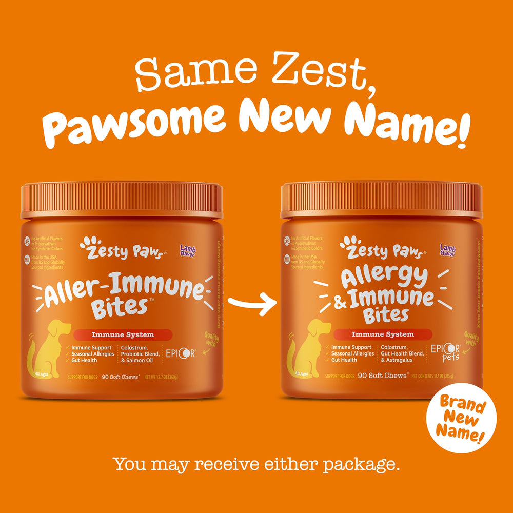 Zesty Paws flacons et ingrédients clés montrent probiotiques et oméga‑3