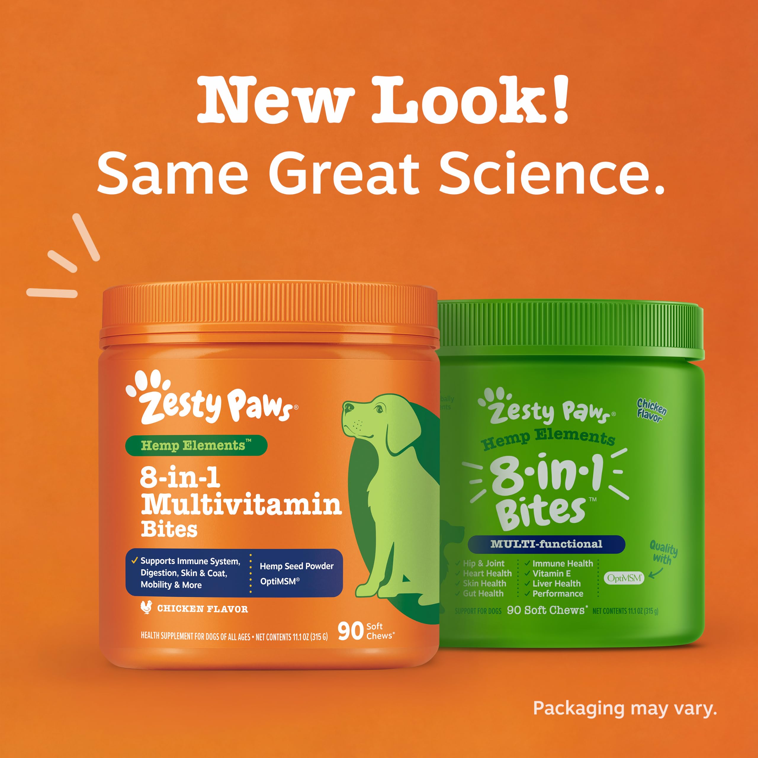 Zesty Paws scène familiale avec chien actif et produit sur table