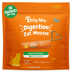 Zesty Paws emballage avant montrant la mousse digestive et bénéfice appétence