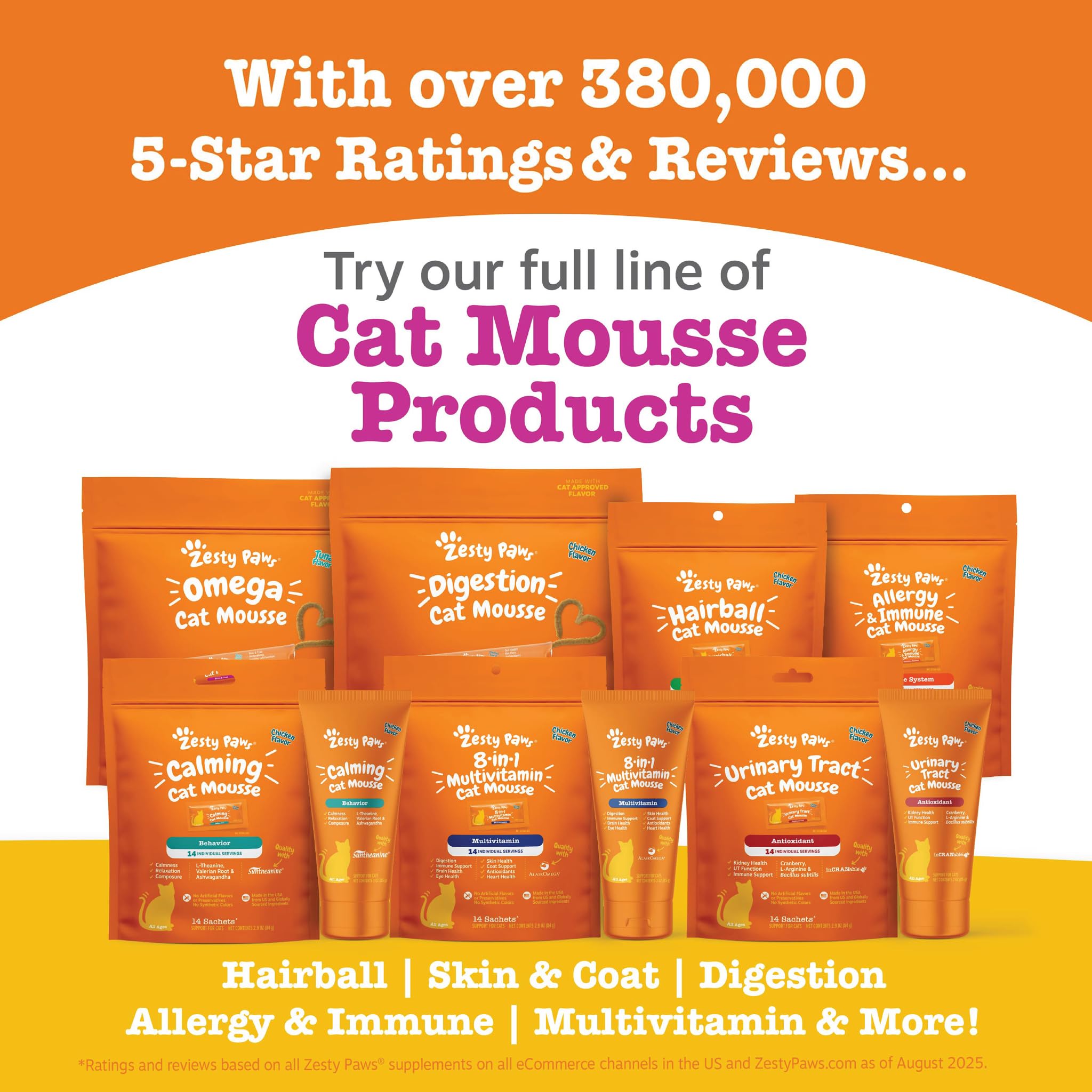 Zesty Paws étiquette et ingrédients mettant en avant fibres et oméga
