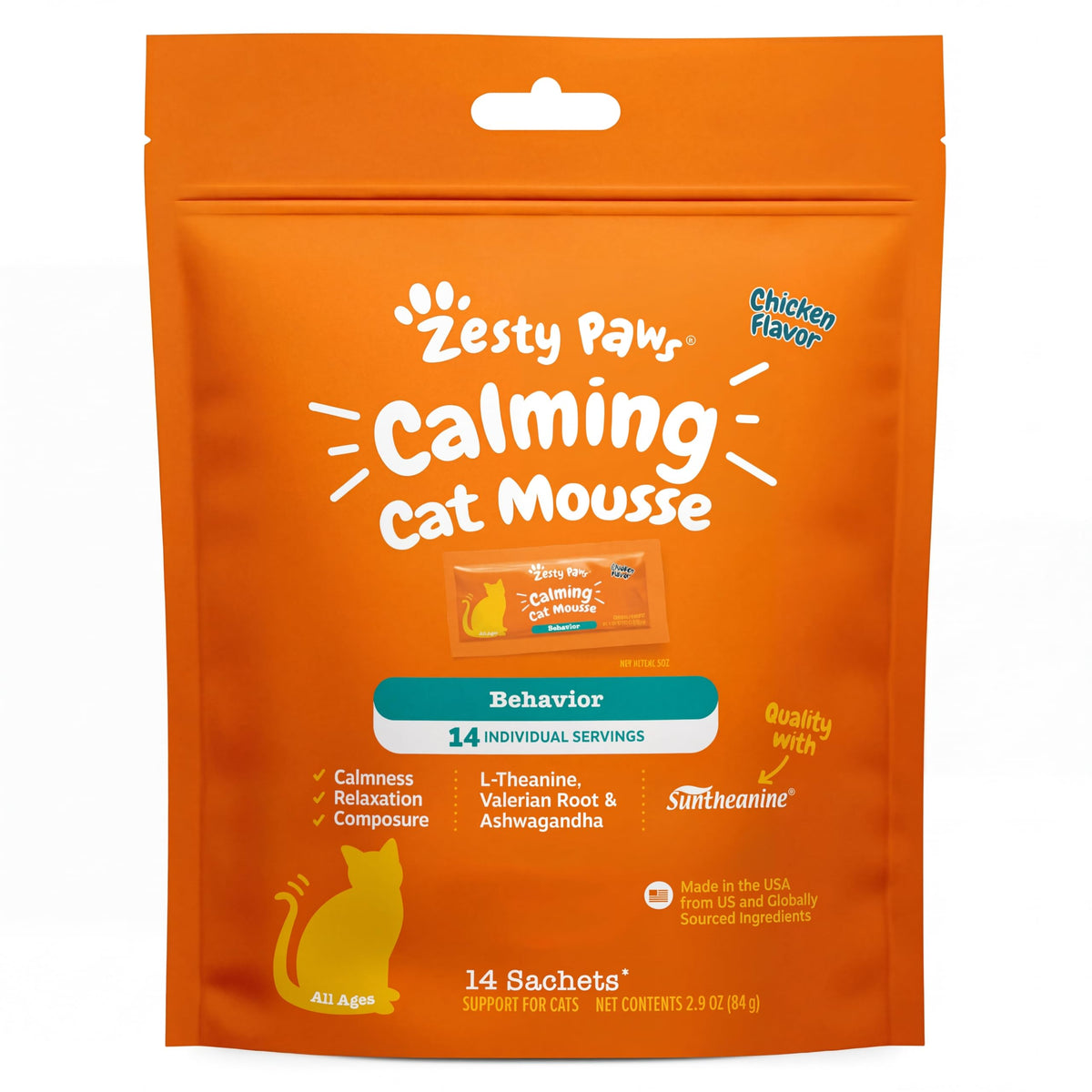 Zesty Paws emballage frontal montrant la mousse apaisante pour une administration simple