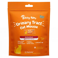 Zesty Paws emballage avant montrant 14 unités et bénéfice confort urinaire
