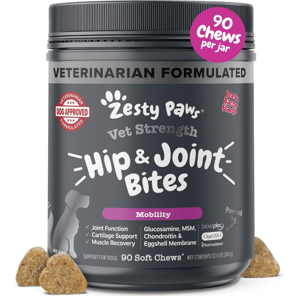 Zesty Paws emballage avant montrant pot et étiquette, bénéfice visibilité produit