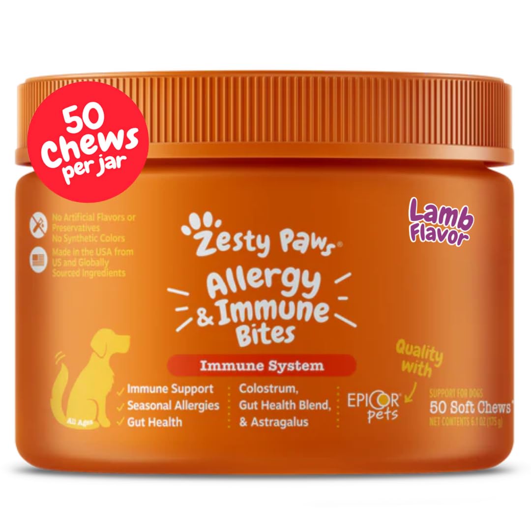 Zesty Paws vue avant du paquet montrant format et bénéfices