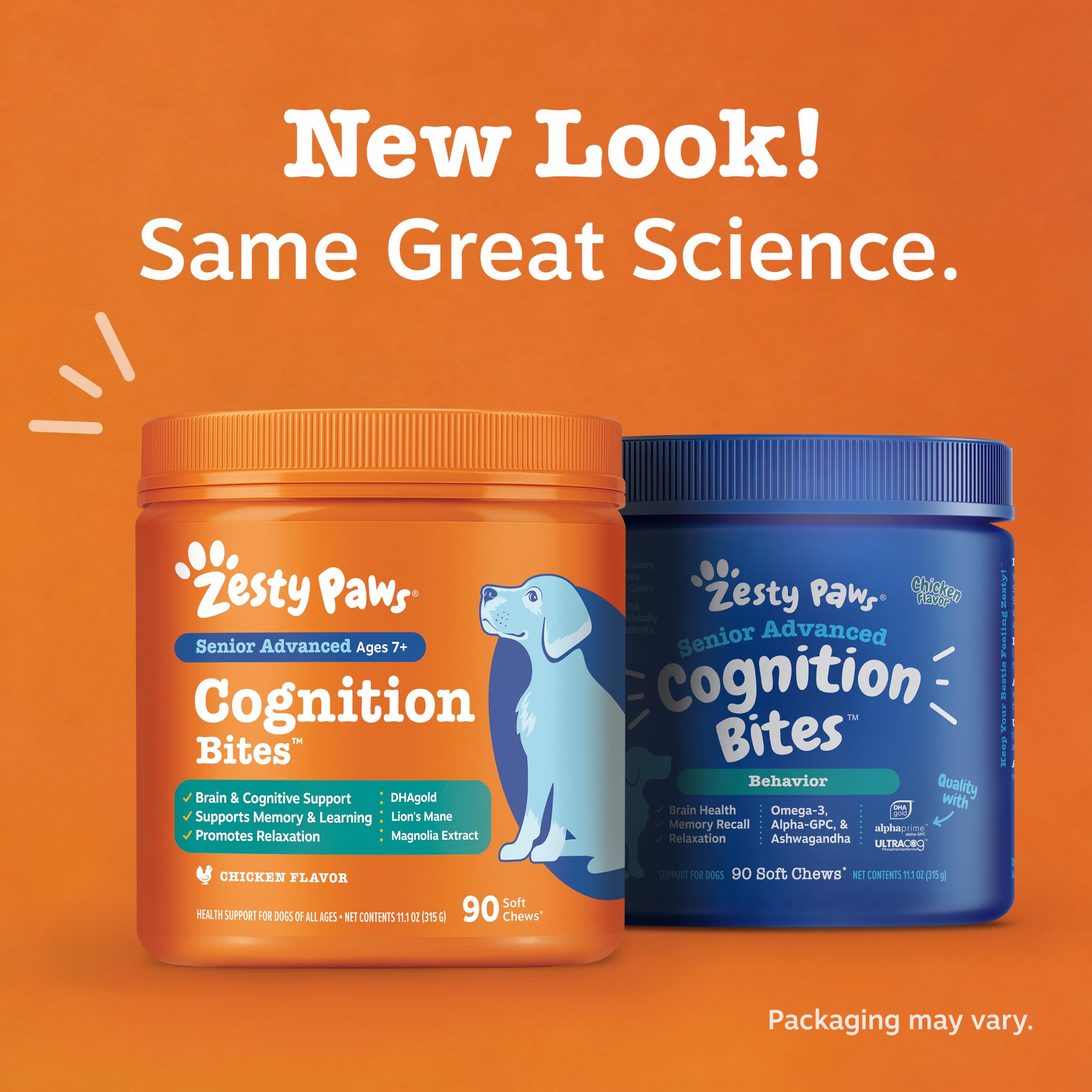 Zesty Paws emballage nutrition zoom soulignant ingredients clés actifs