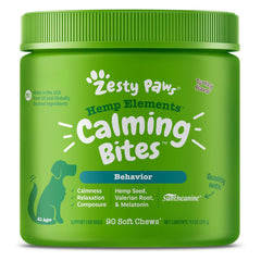 Zesty Paws pot avant dinde montrant emballage et bénéfice apaisant