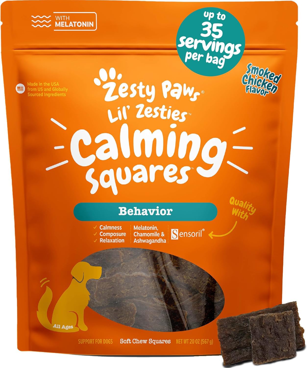 Zesty Paws pot face montrant l'étiquette et informations, utile pour repérer le produit