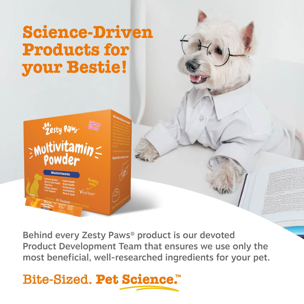 Zesty Paws portion dans bol montrant dosage pratique pour chien
