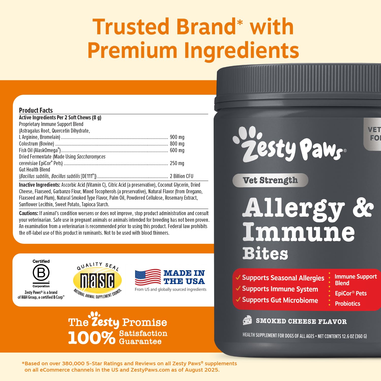 Zesty Paws bouchon ouvert avec gommes montrant praticité et sécurité