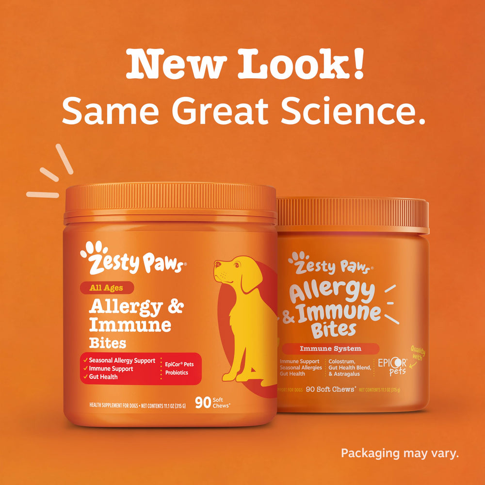 Zesty Paws bocal ouvert révélant 90 comprimés, conservation pratique