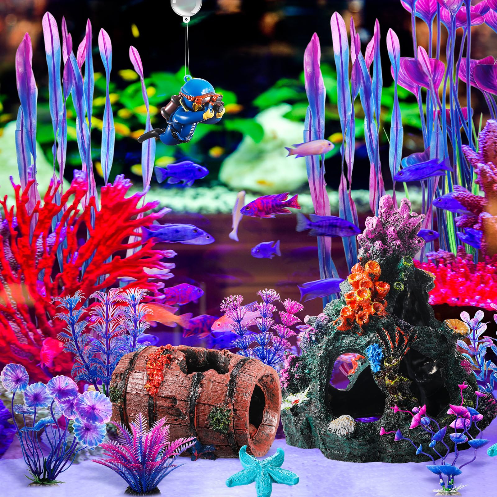 Zeyune plantes PVC avec base céramique pour stabilité sous-marine