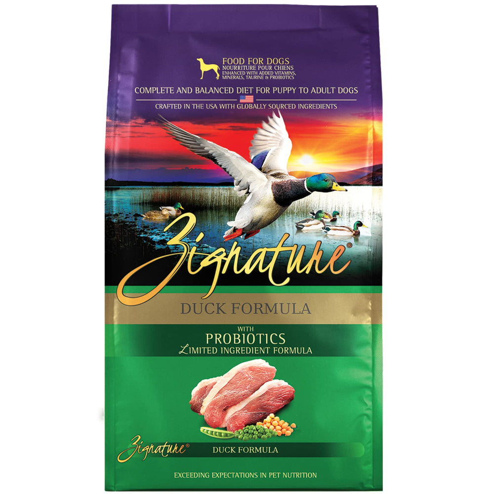 Zignature canard avant packaging montrant la marque et bénéfice de protéine identifiable