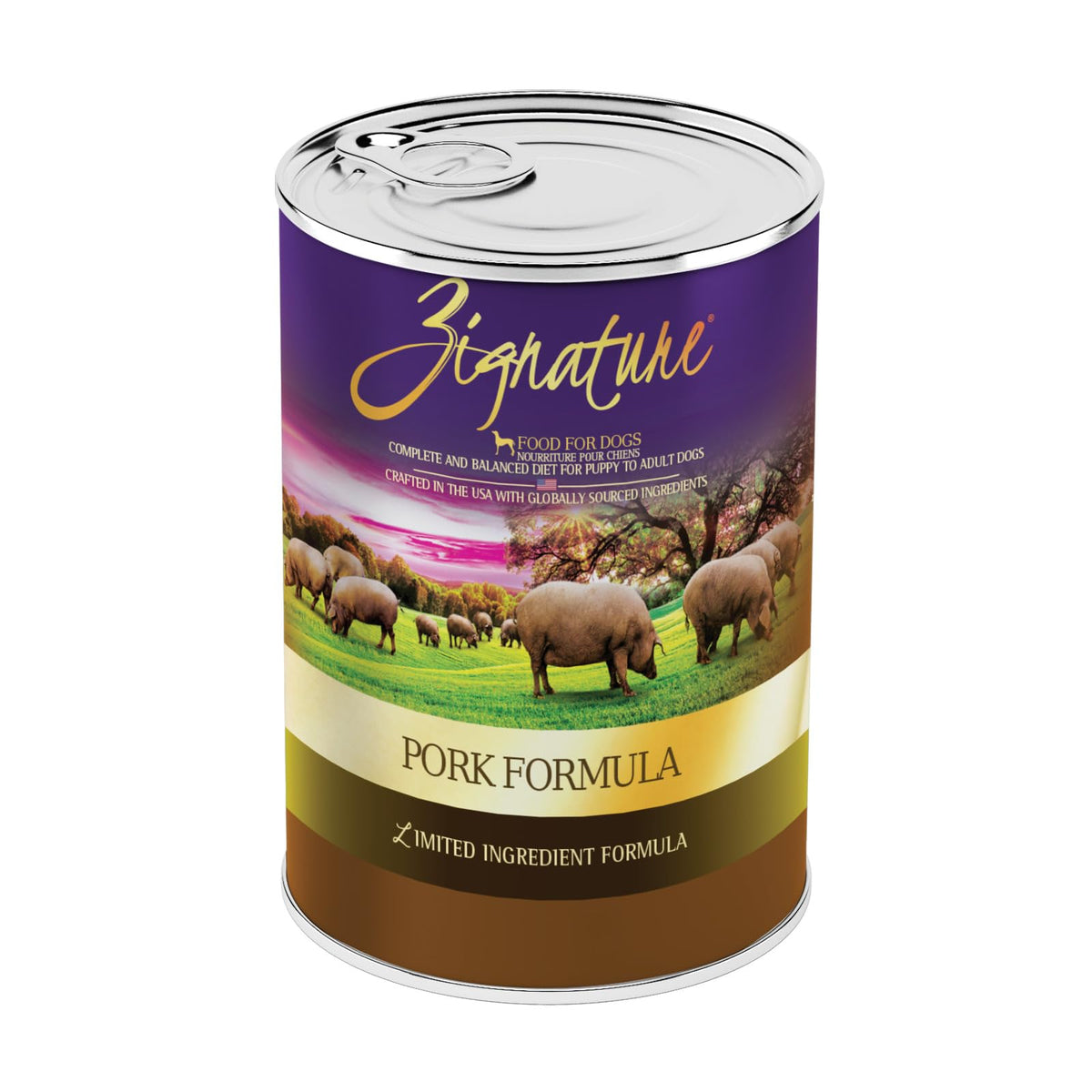 Zignature porc face de la boîte montrant la recette, appétence garantie