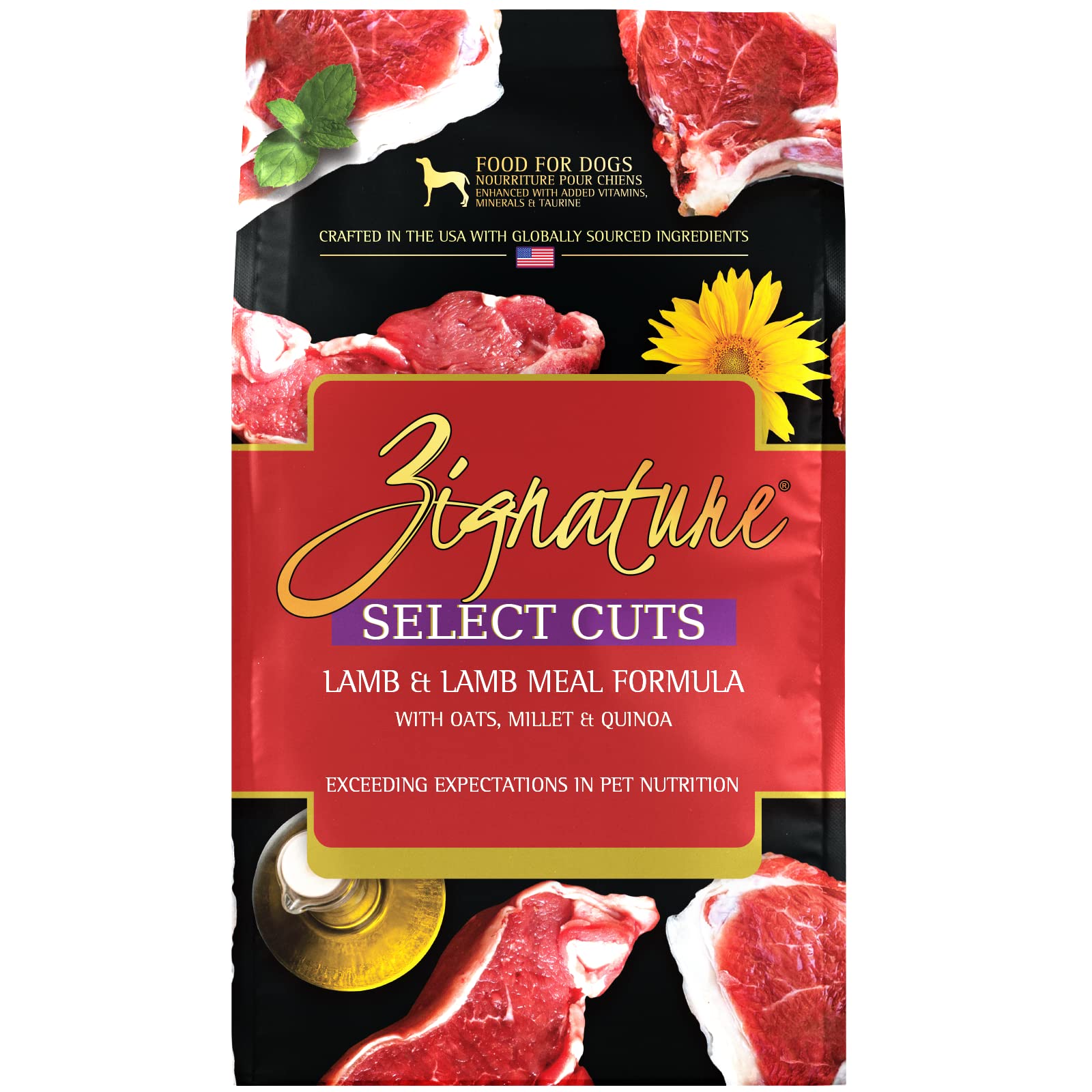 Zignature emballage avant montrant l'agneau, nutrition claire