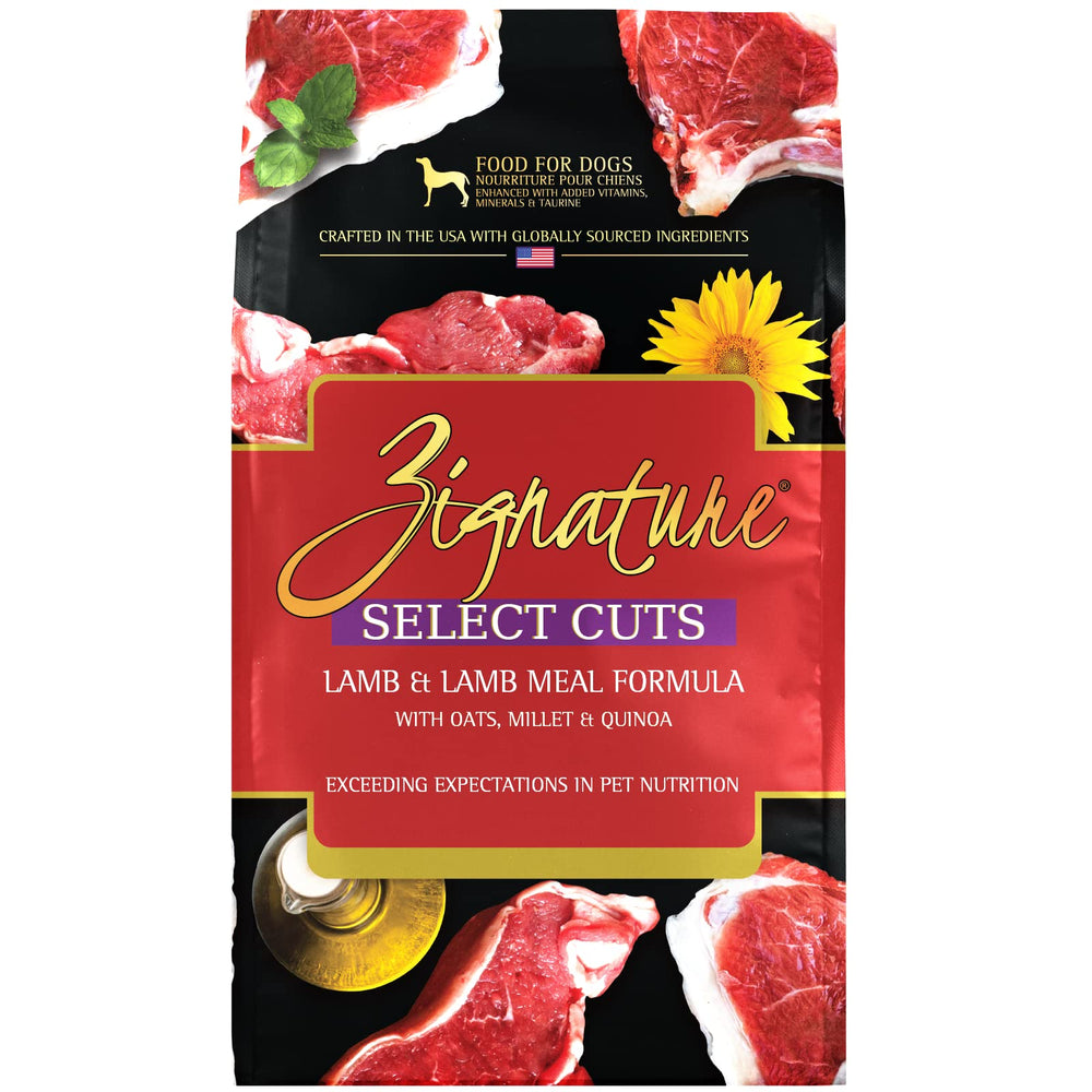 Zignature emballage avant montrant l'agneau, nutrition claire
