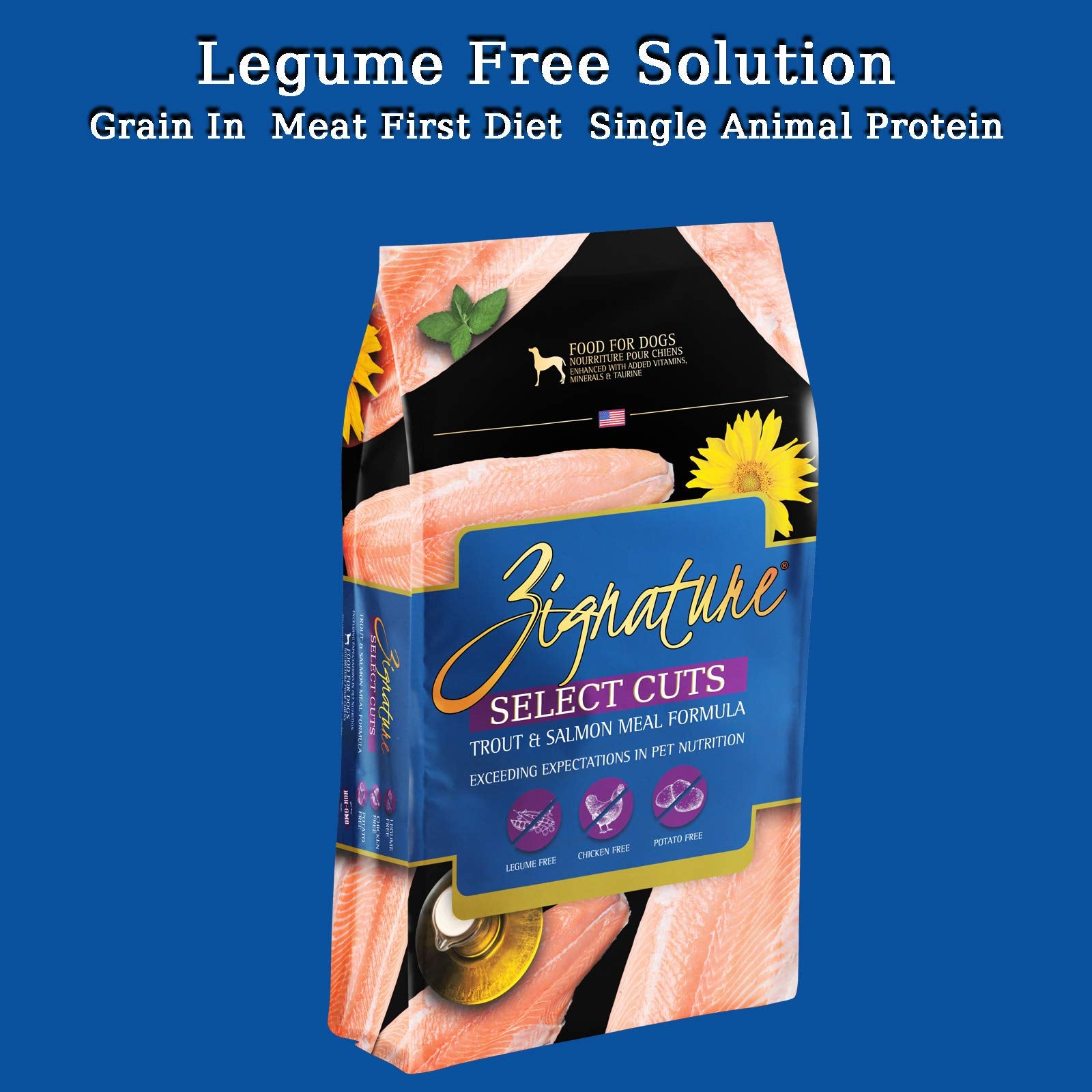 Zignature étiquette lisible affichant ingrédients limités et ajout de vitamines