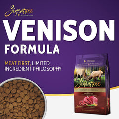 Zignature venison gros plan croquettes montre texture digestible