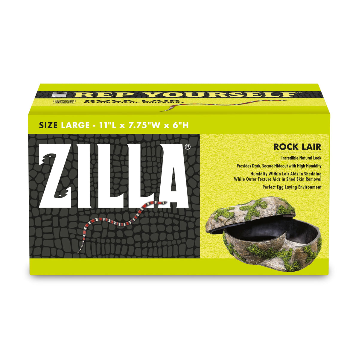 Zilla vue avant du cache rocheux montrant design réaliste et protection