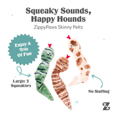 ZippyPaws gros plan sur trois couineurs offrant stimulation sonore