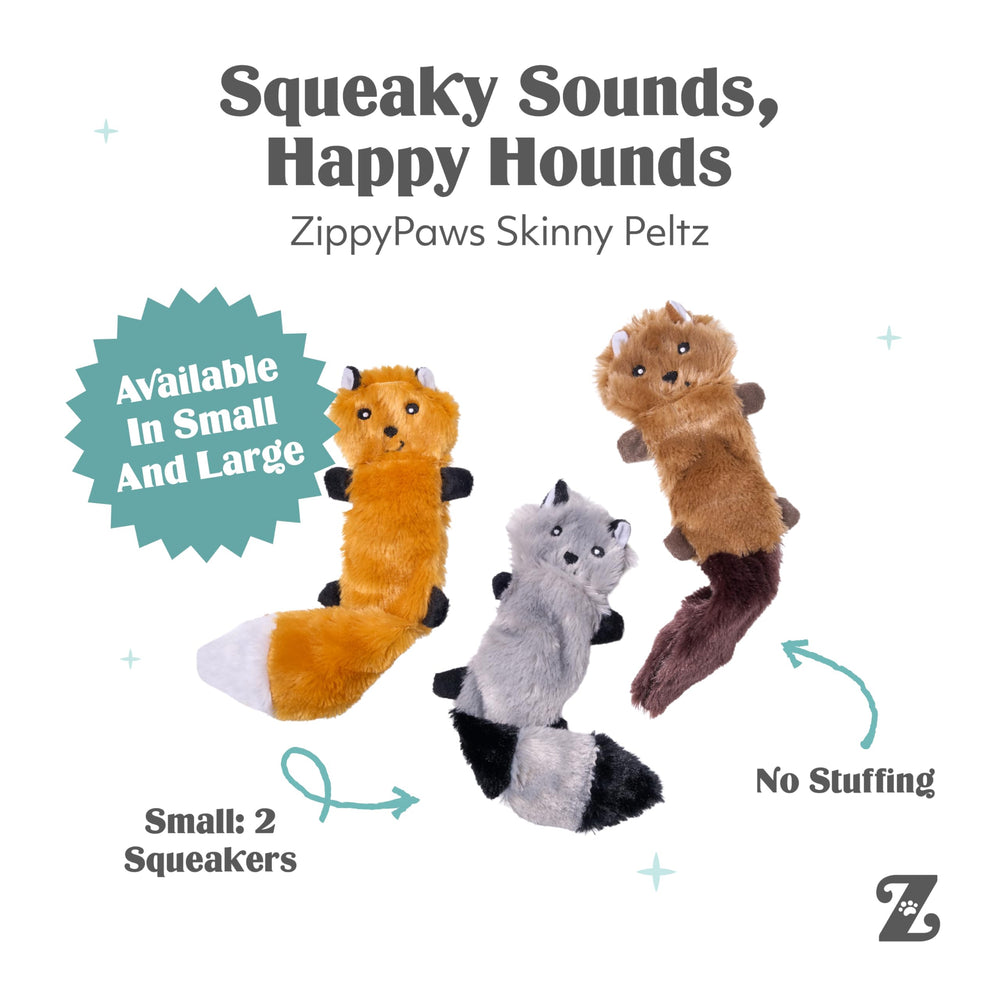 ZippyPaws renard Skinny Peltz tenu en main facile à lancer et porter par le chien