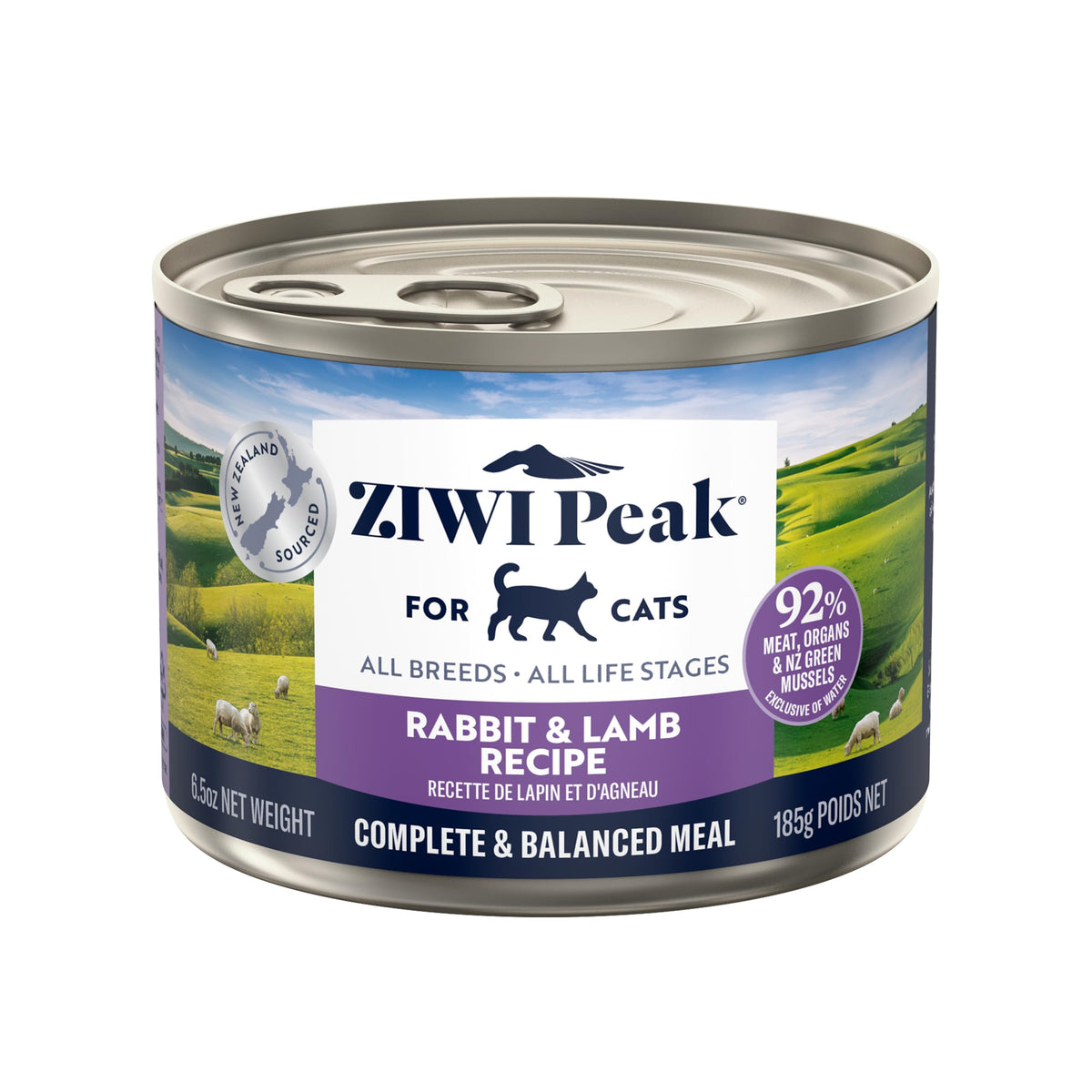 ZIWI boîte devant montrant lapin et agneau avec traçabilité bénéfique