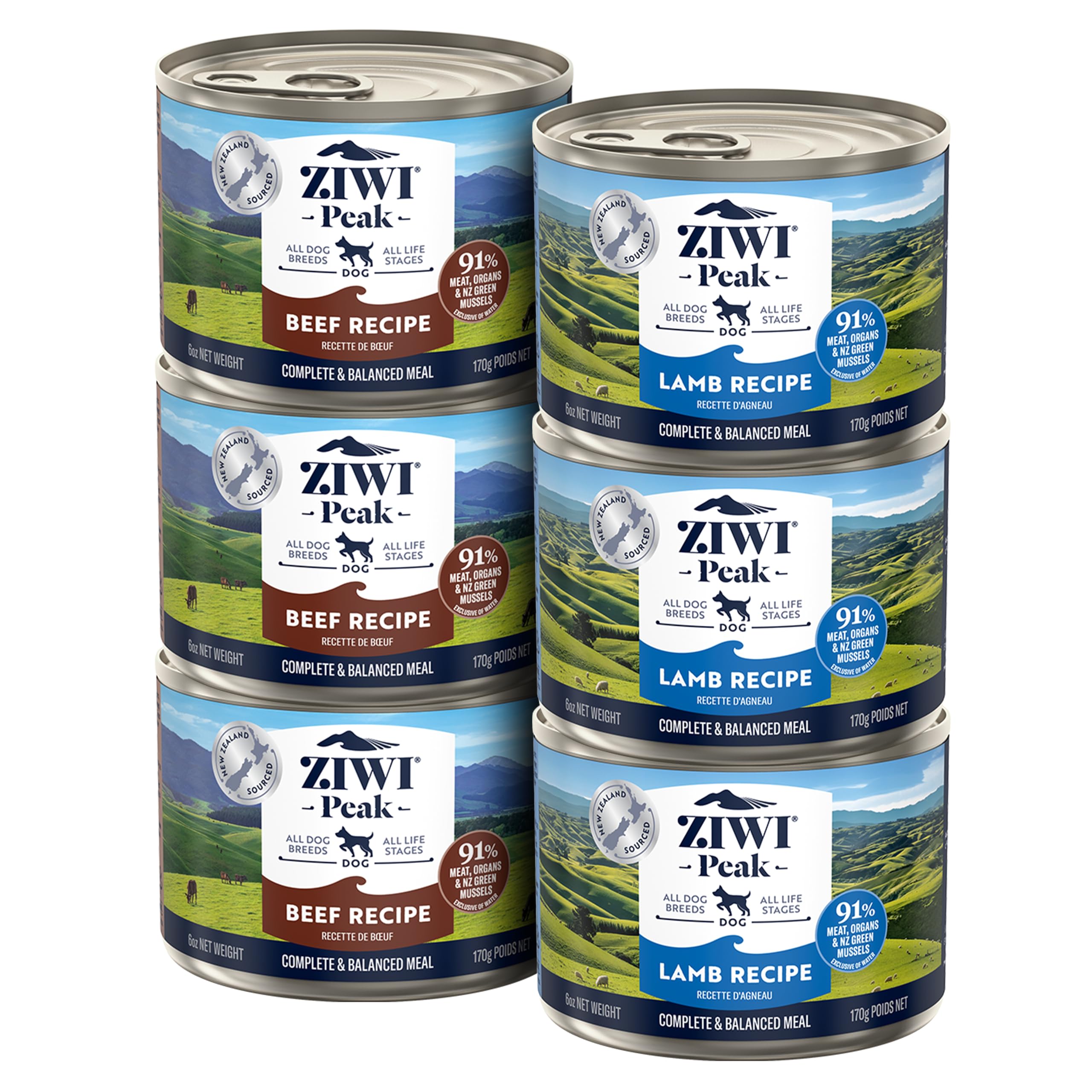ZIWI boîte face avant montrant recette bœuf et agneau, qualité traçable