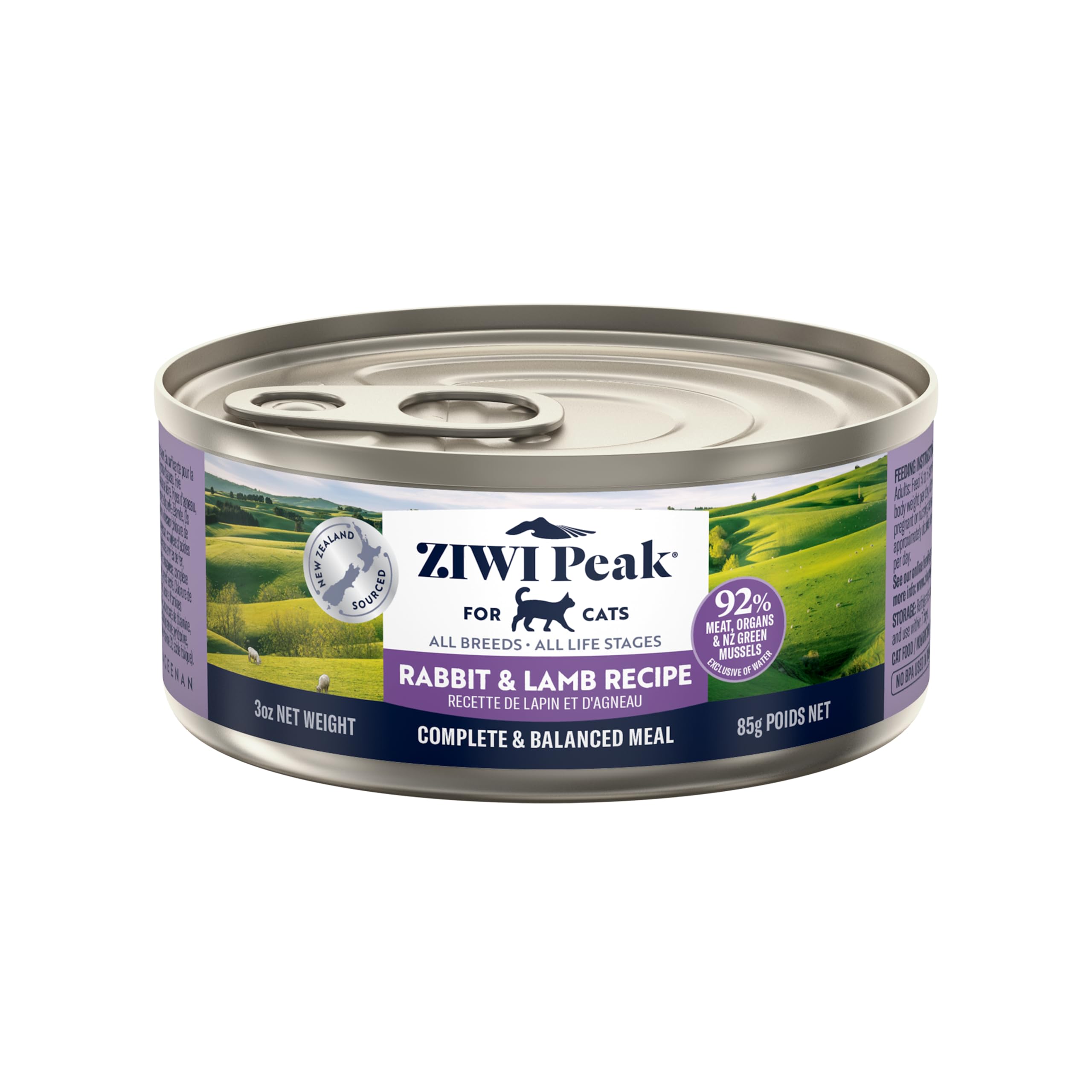 ZIWI boîte face montrant recette Lapin & Agneau et bénéfice nutritionnel