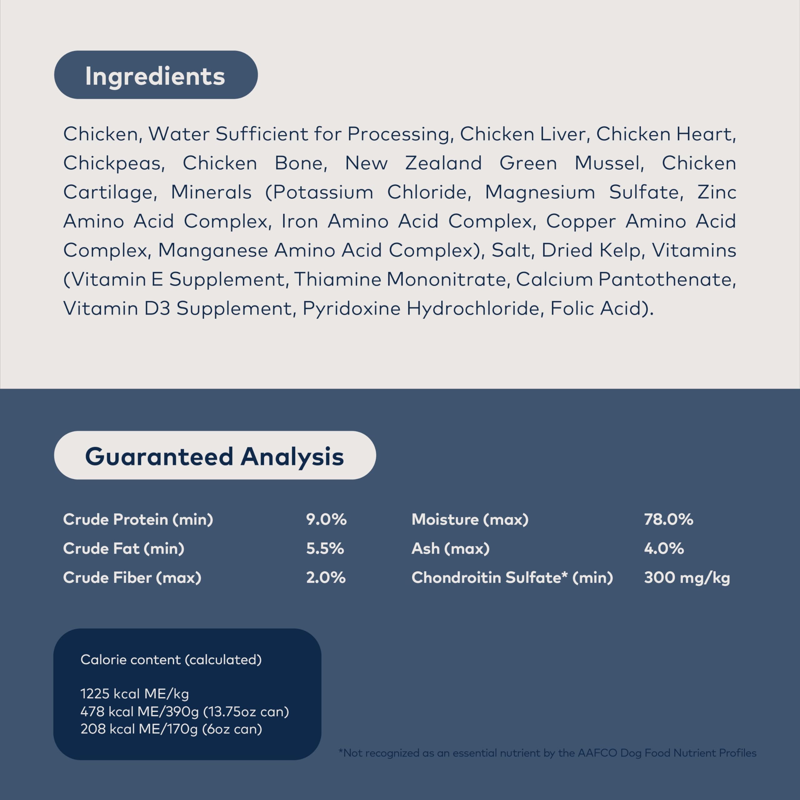 ZIWI étiquette lisible présentant valeurs nutritionnelles claires
