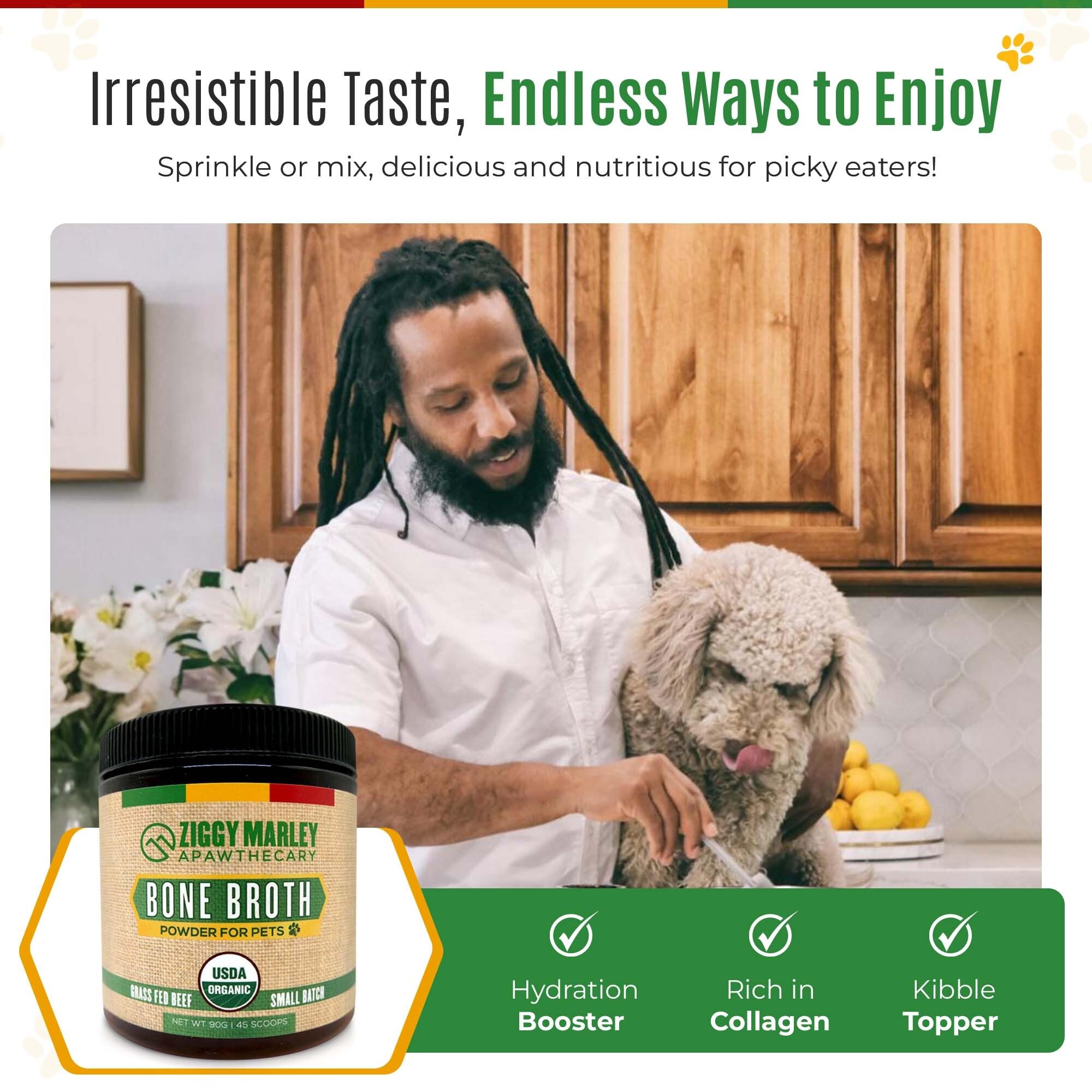 ZMA PETS Ziggy Marley poudre réhydratée en bouillon savoureux et chaud