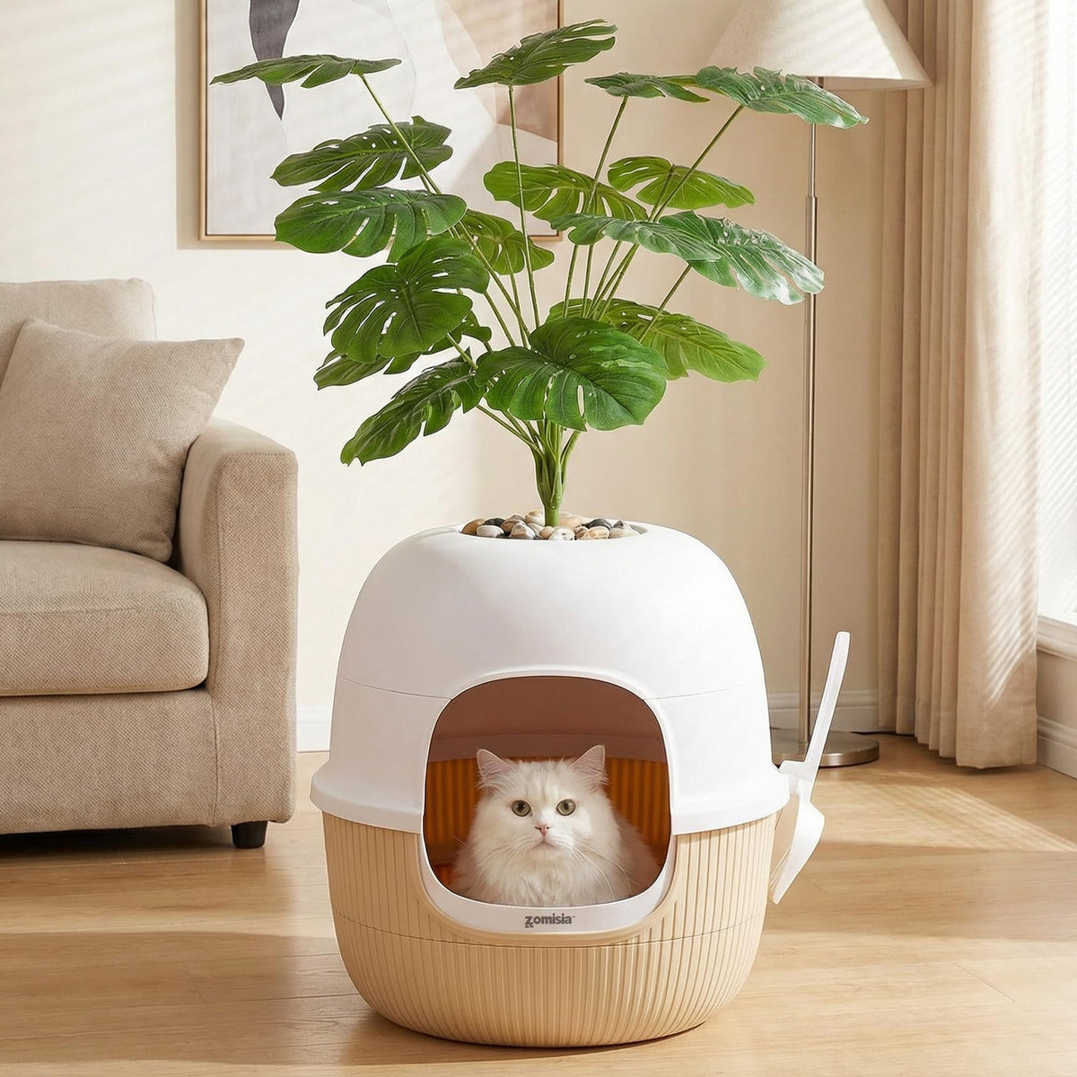 ZOMISIA vue avant du pot cachant la litière, design discret et élégant