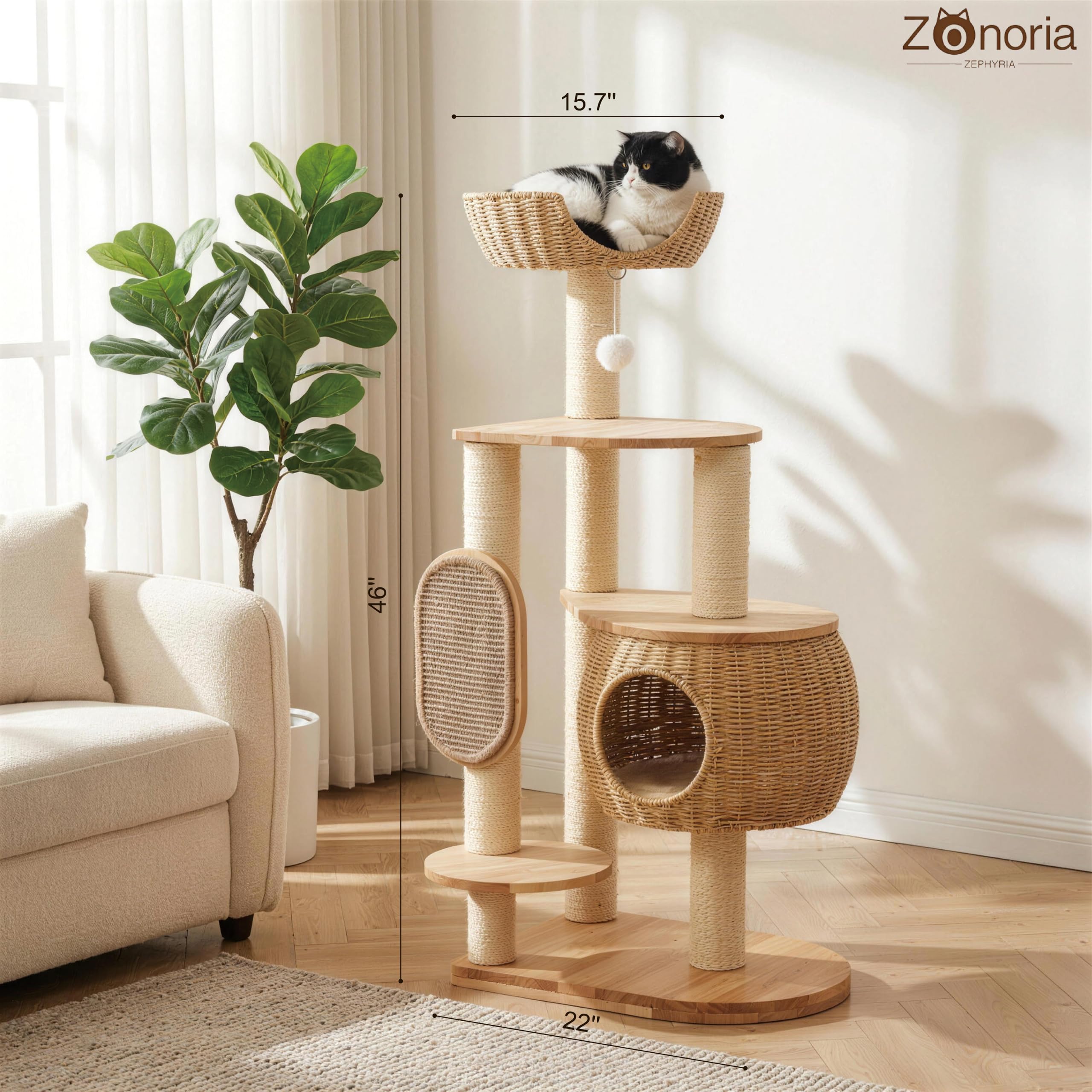 Zonoria Zephyria arbre à chat en situation salon s'harmonise avec décoration moderne