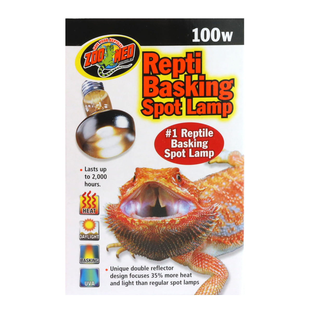 Zoo Med ampoule face avant montrant design spotlight et chaleur ciblée