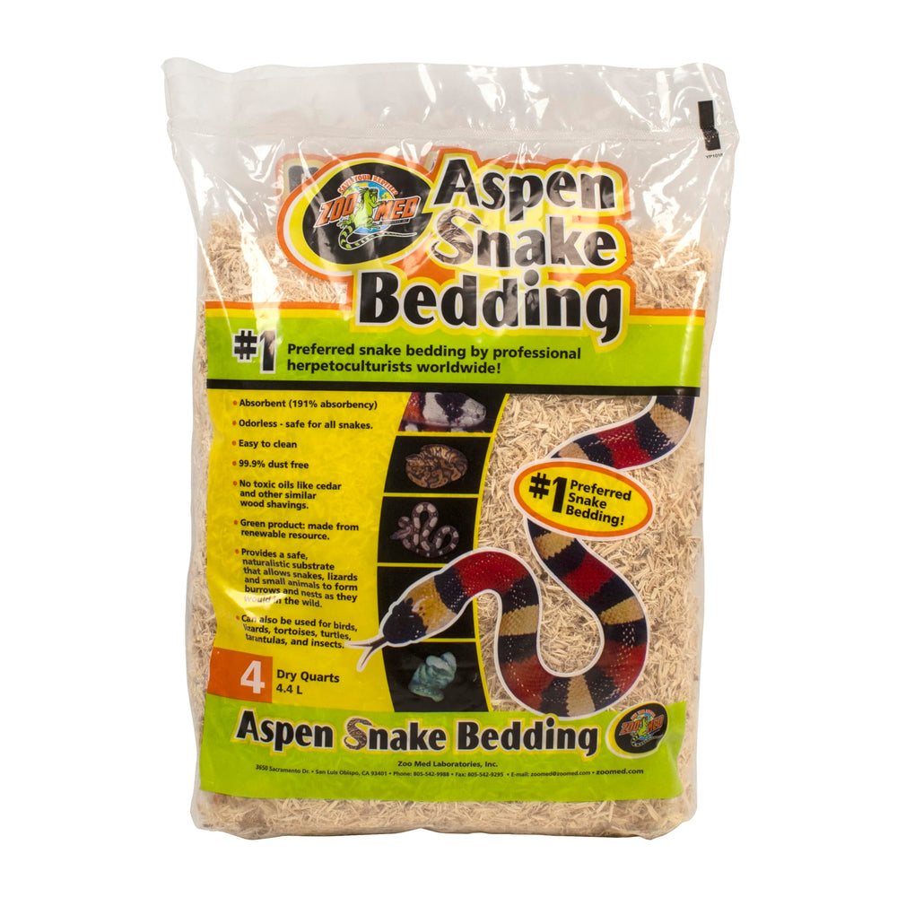 Zoo Med paquet Aspen naturel 4 quart montrant emballage et information produit