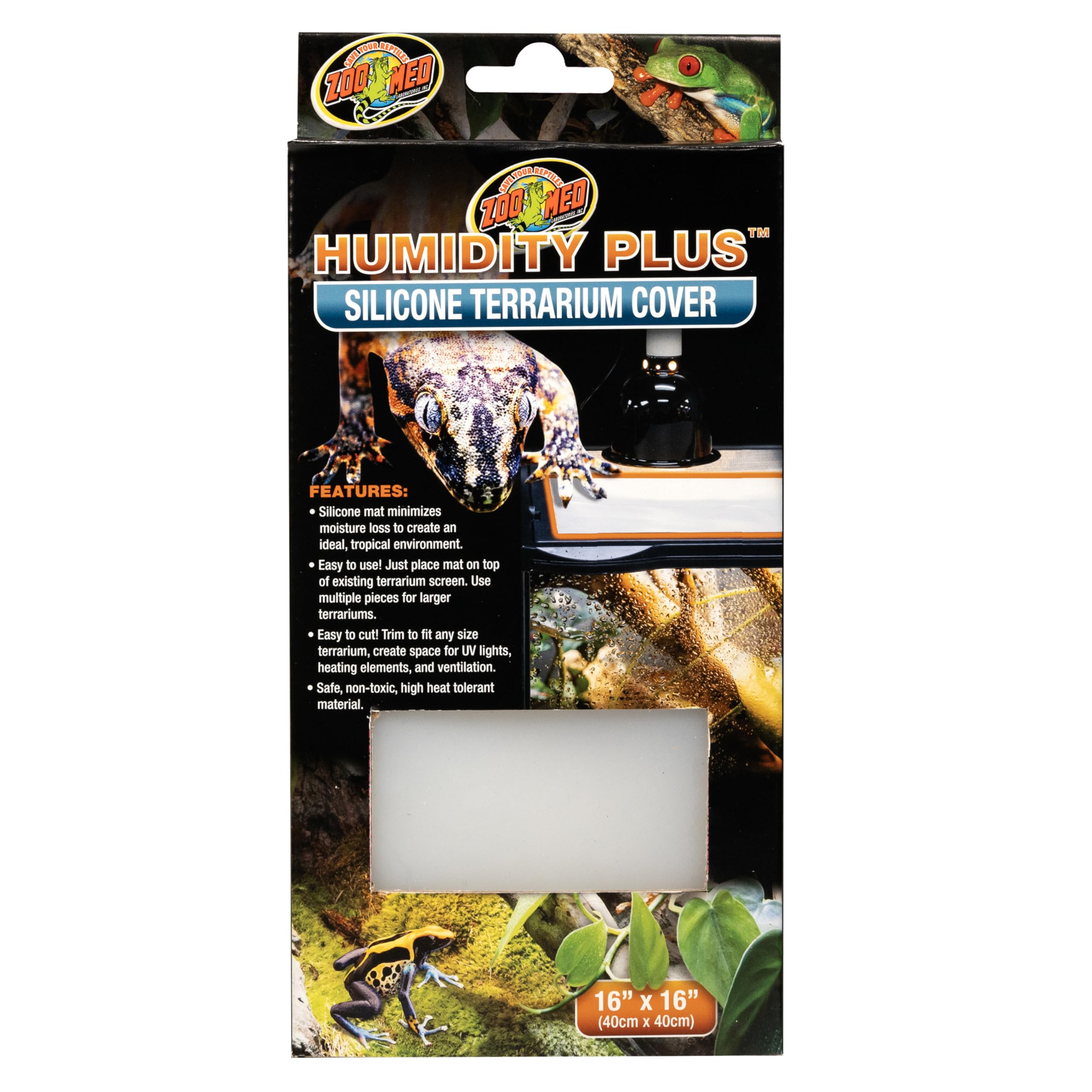 Zoo Med vue de dessus du couvercle en silicone montrant ajustement et rétention d'humidité