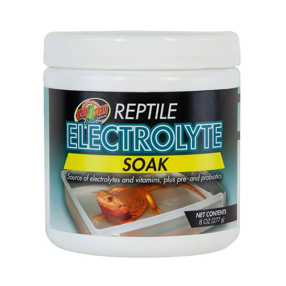 Zoo Med flacon Electrolyte Soak montrant l'étiquette pour réhydratation rapide