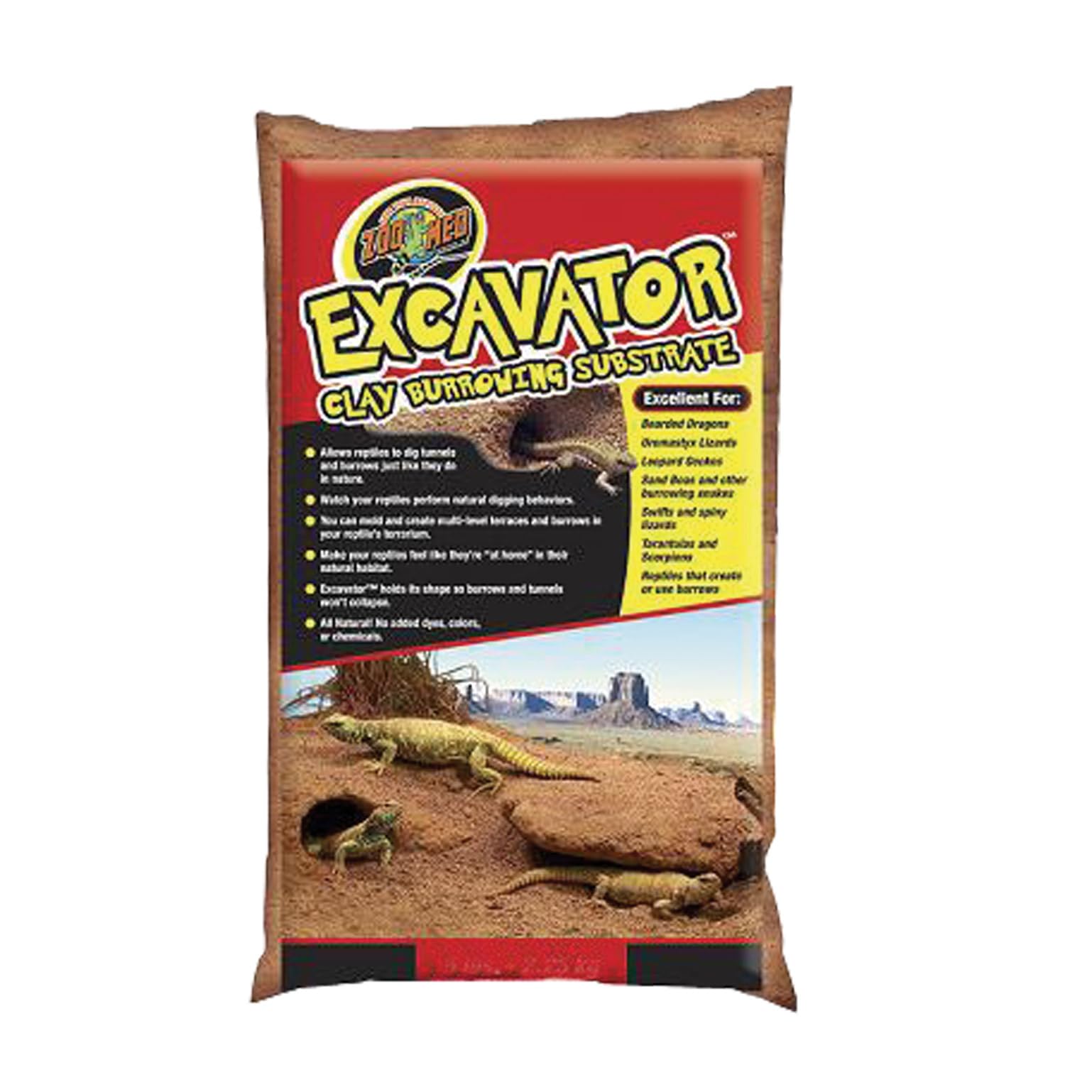 Zoo Med Excavator sac 10 lb montrant texture argileuse et tunnels durables