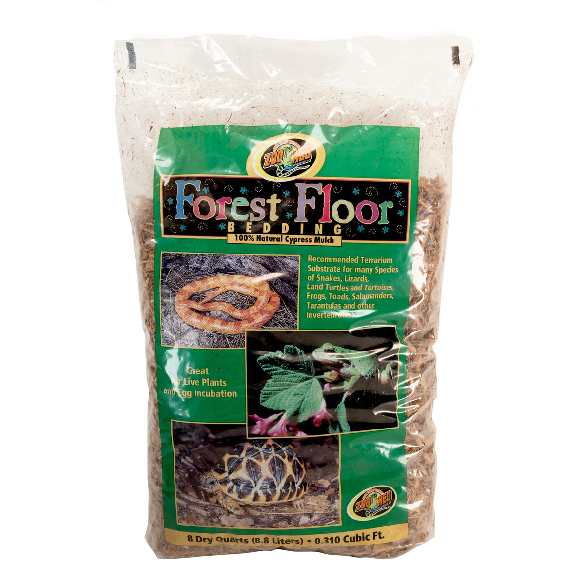 Zoo Med emballage Forest Floor montrant le sac et l'étiquette bénéfice visuel