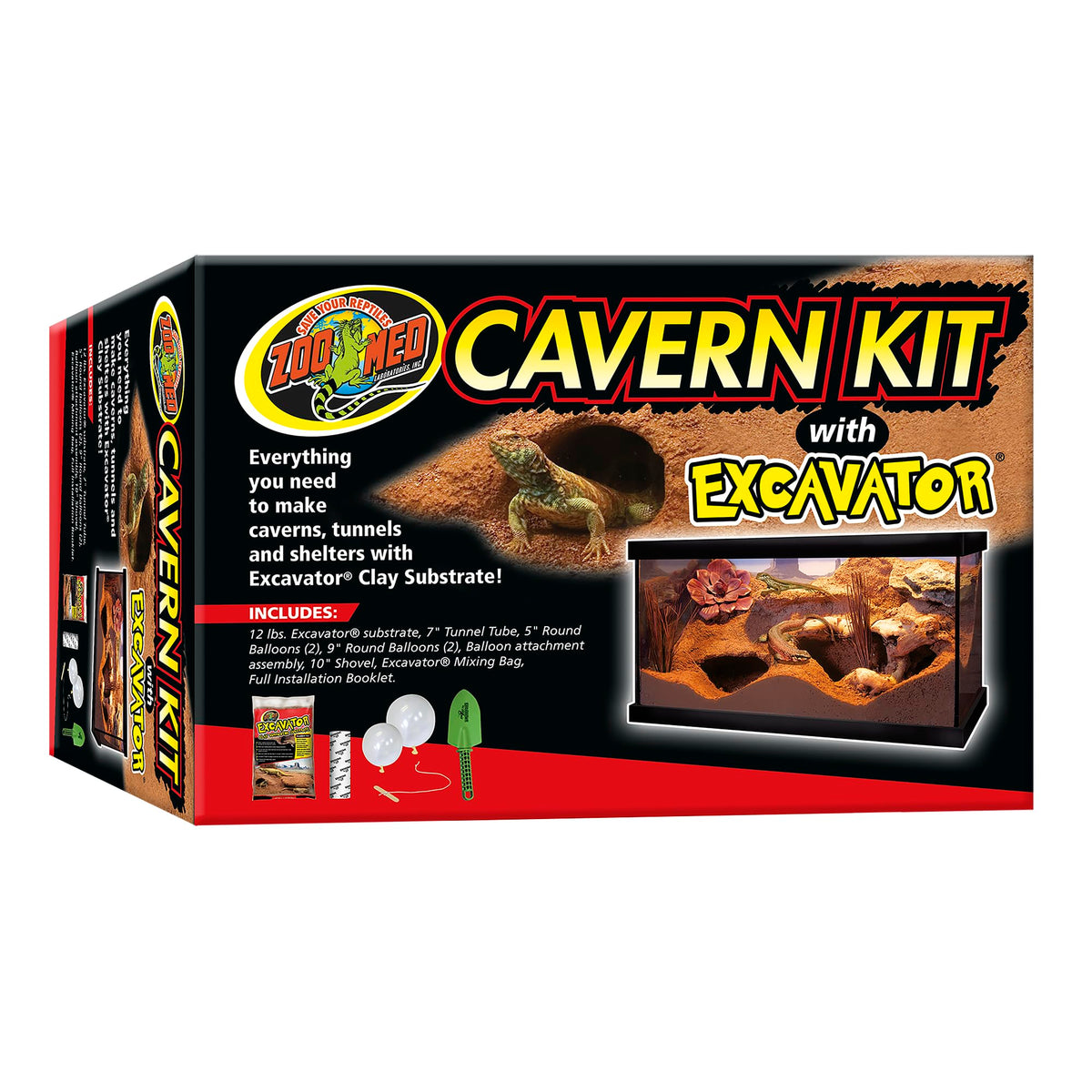 Zoo Med emballage du kit Cavern Kit avec contenu visible et mise en avant pratique