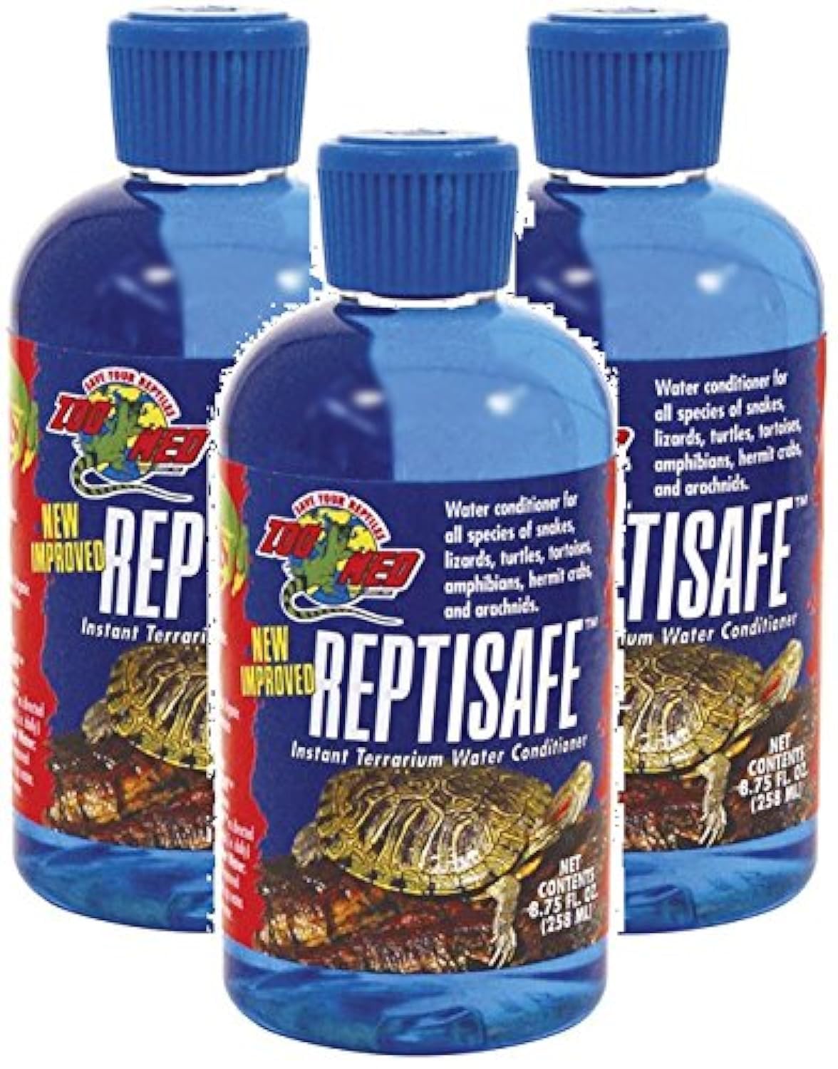 Zoo Med ReptiSafe flacon face visible offrant une protection instantanée de l'eau