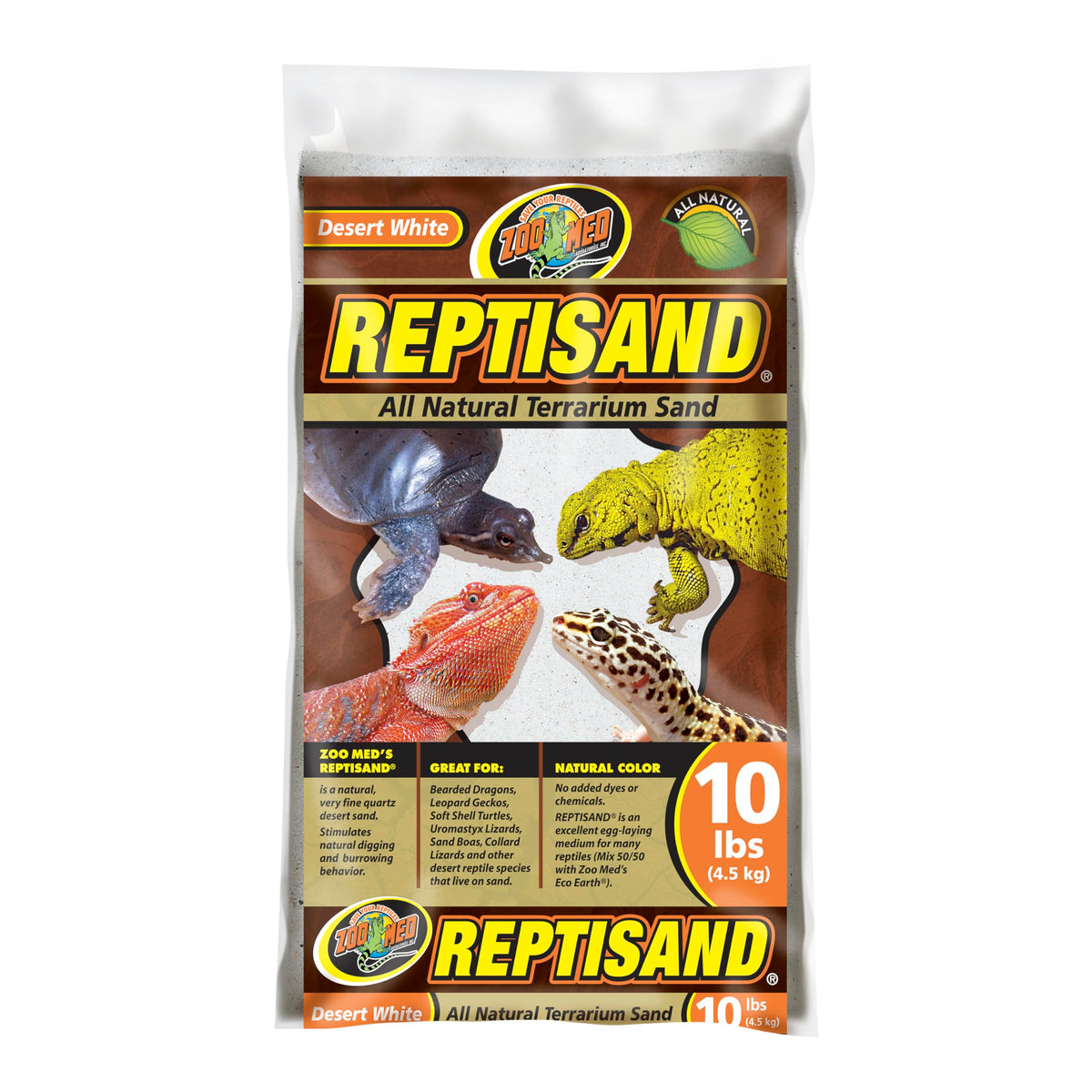 Zoo Med ReptiSand emballage devant montrant 10 lb et aspect naturel pour déco réaliste
