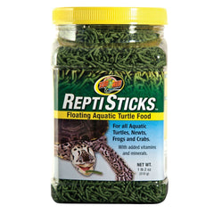Zoo Med ReptiSticks emballage avant montrant l'aliment flottant et bénéfice praticité