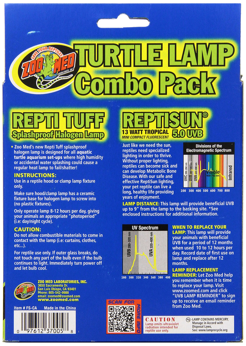 Zoo Med détail ampoule ReptiSun 50 compacte montrant l’étiquette UV pour comportement naturel