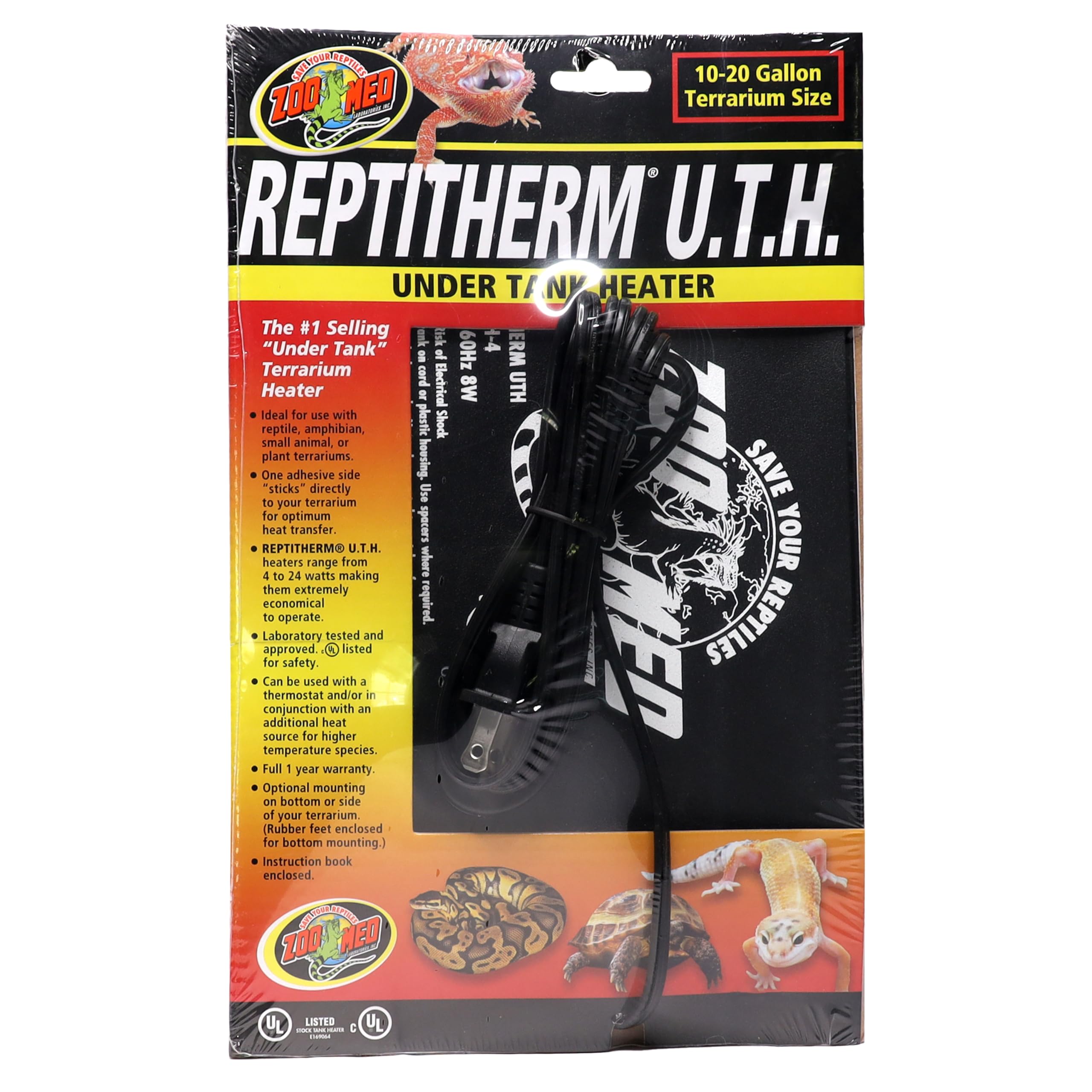 Zoo Med Reptitherm face avant montrant le tapis chauffant et son format pratique