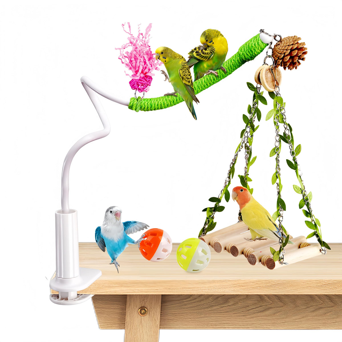ZooVibe perchoir face avant montrant structure et accessoires sécurisés