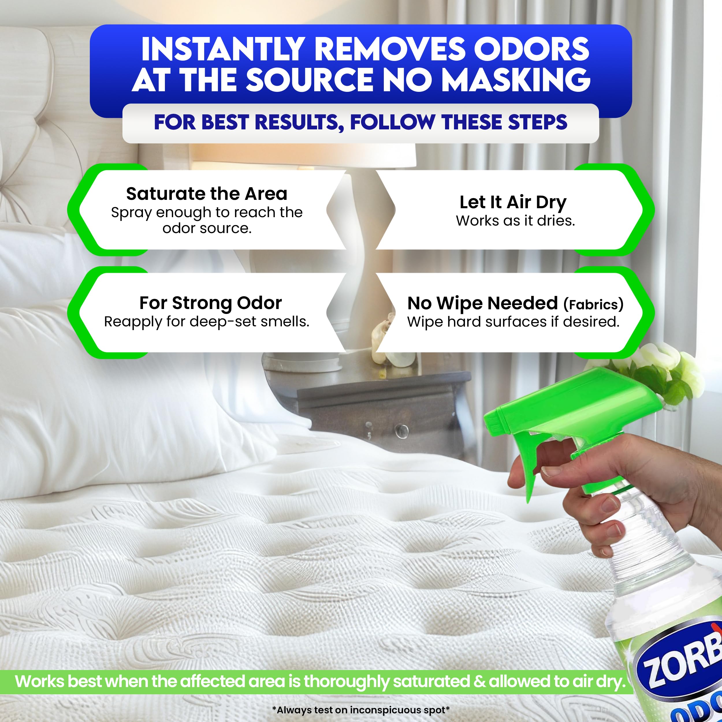 ZORBX traitement tissu gros plan montrant résultat sans résidu visible